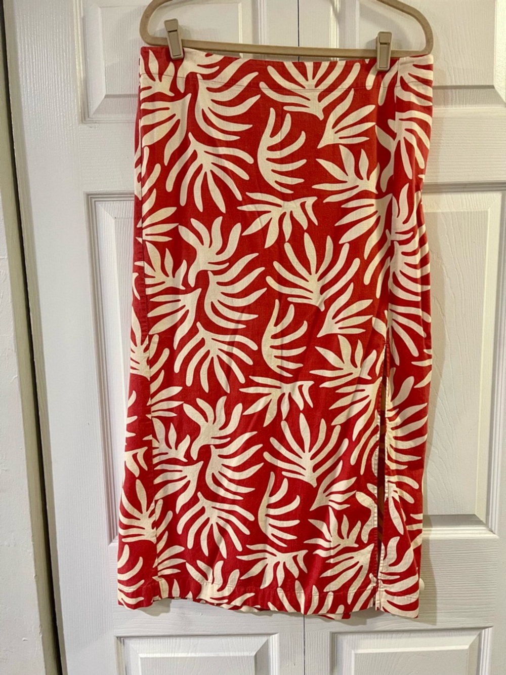 a new day Red and Cream Tropical-Print Maxi Skirt